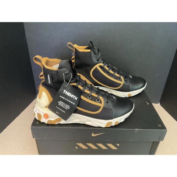 New! Mens Nike React Ianga 'THE10TH' Black / Wheat Athletic Shoes. Size 9. Nice!